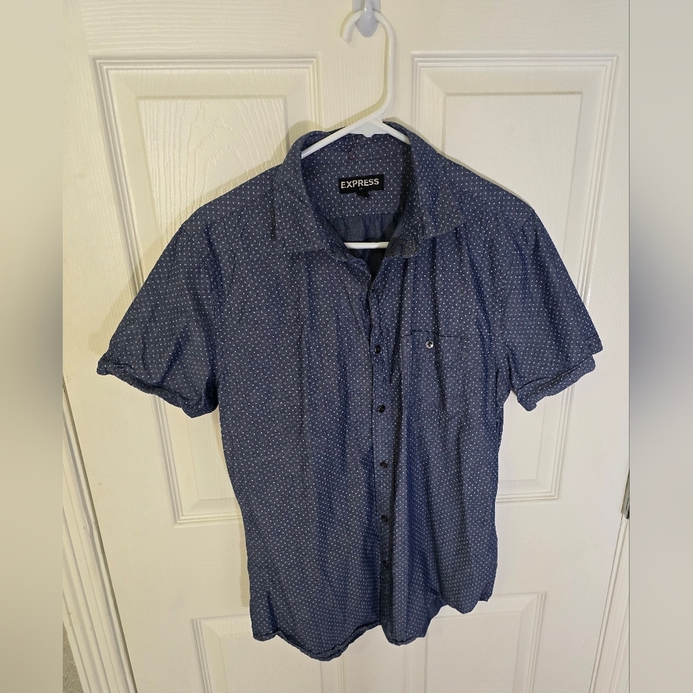 Express Mens Button Up Collared Polka Dot Casual Shirt Medium
